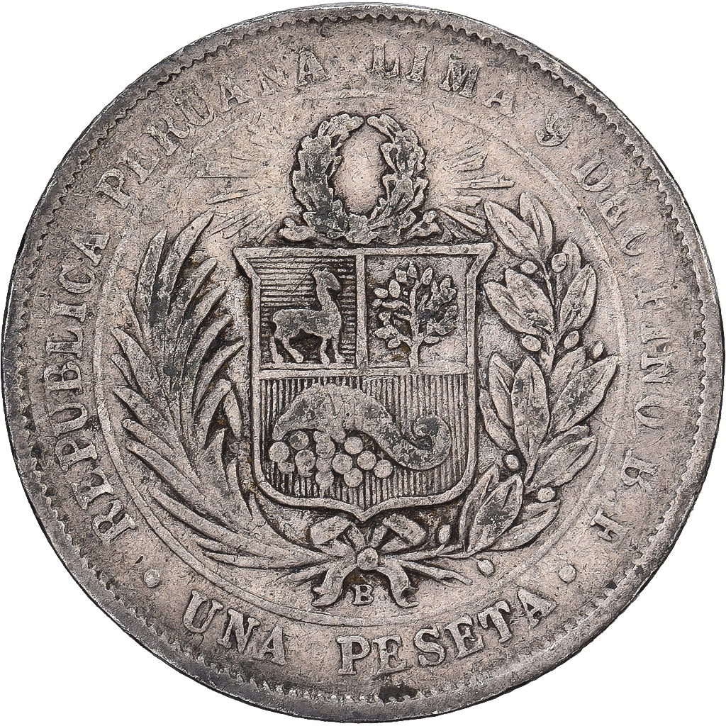 Peru, 1 Peseta, 1880, Lima, Silver, VF(30-35)