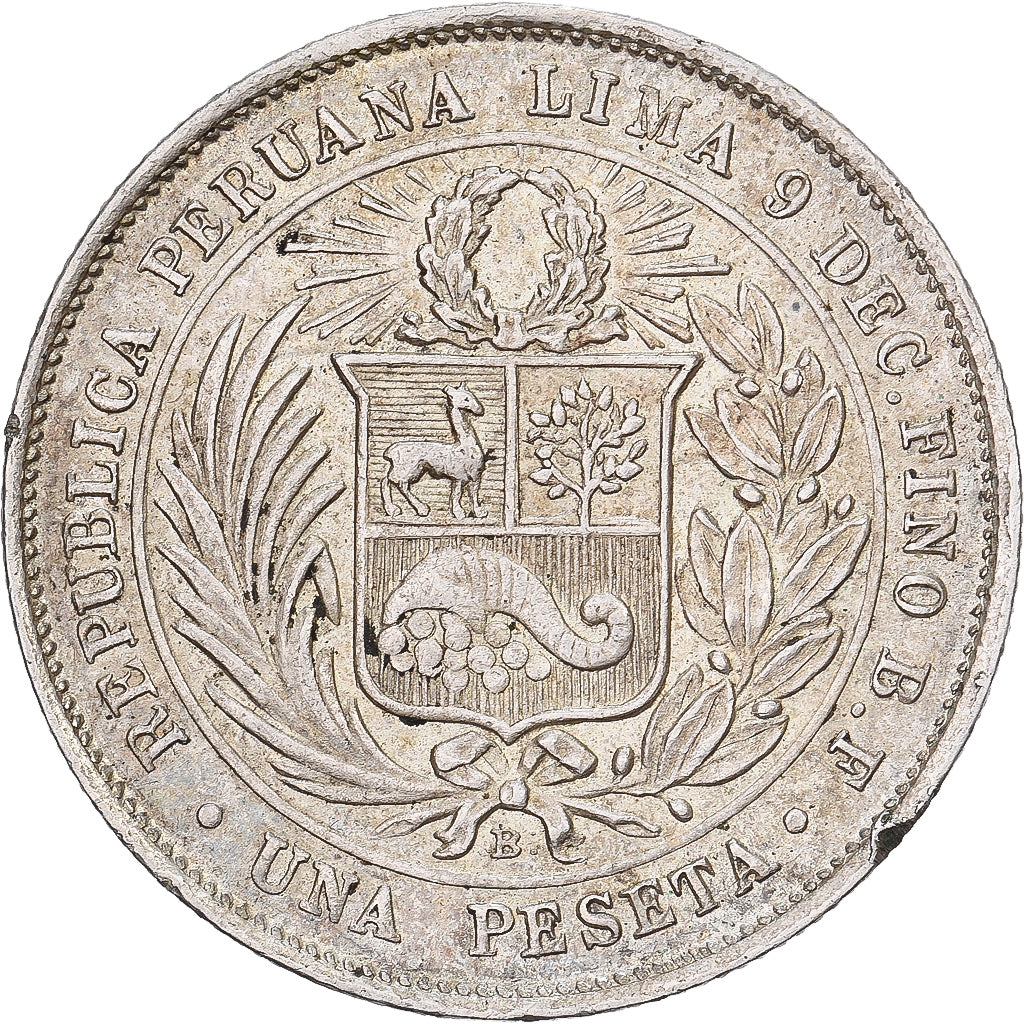 Peru, 1 Peseta, 1880, Lima, Zilver, PR