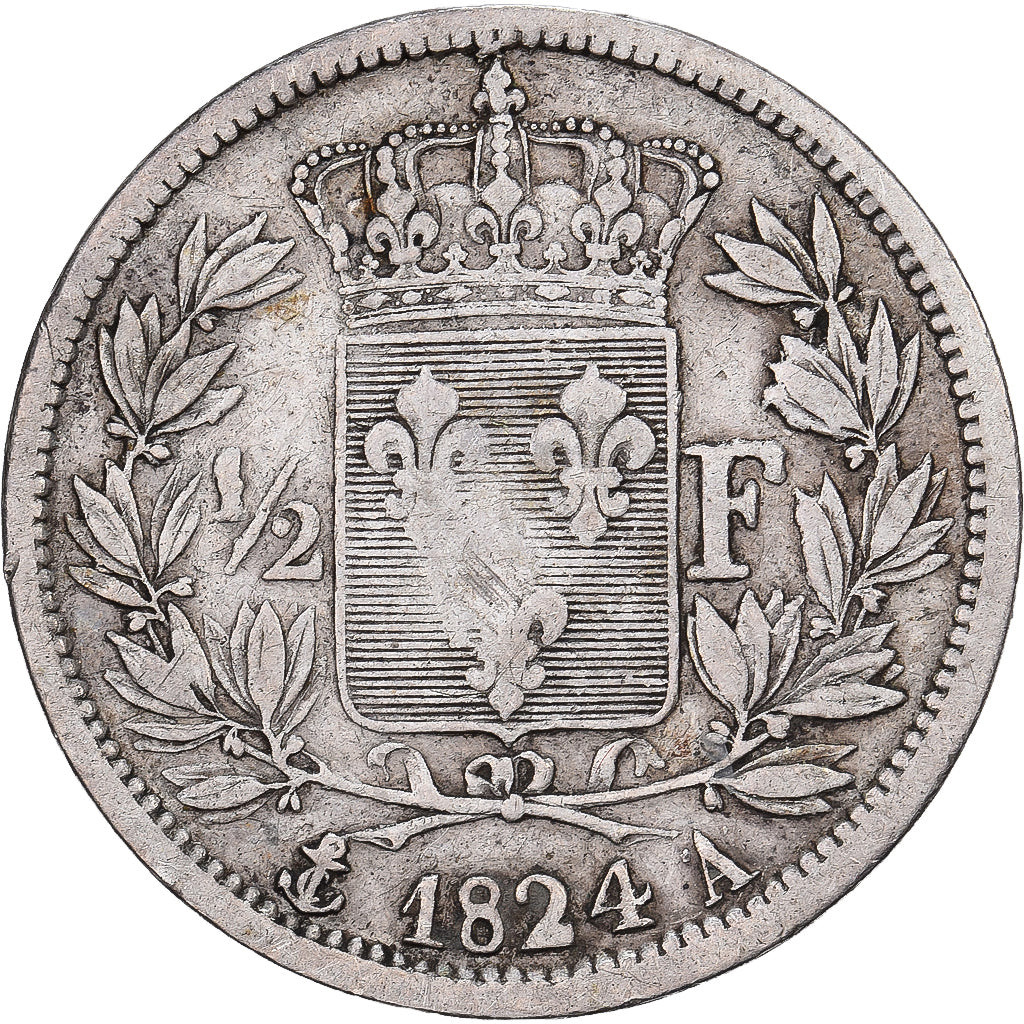 Frankrijk, Louis XVIII, 1/2 Franc, 1824, Paris, Zilver, FR