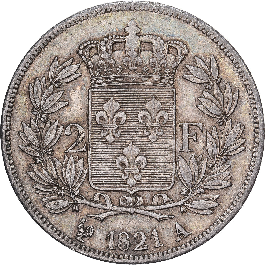 Francia, Louis XVIII, 2 Francs, 1821, Paris, Plata, MBC+