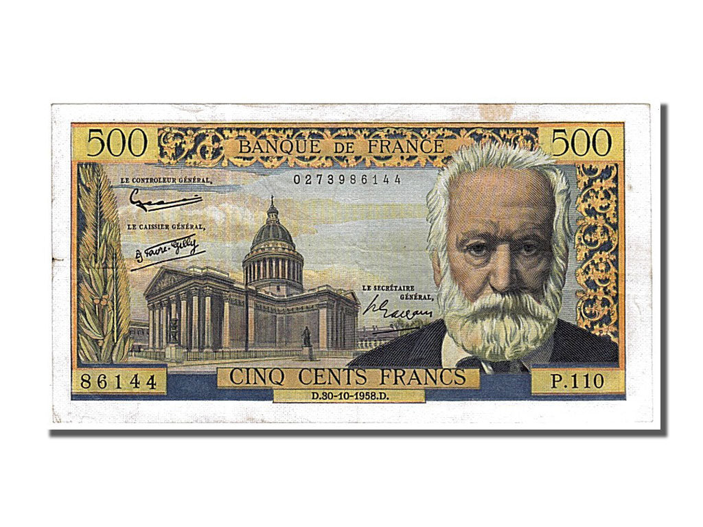 Banknote, France, 500 Francs, 500 F 1954-1958 ''Victor Hugo'', 1958, 1958-10-30