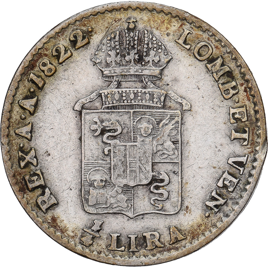 Kingdom of Lombardy-Venetia, Franz I, 1/4 Lira, 1822, Milan, Srebro, VF(30-35)