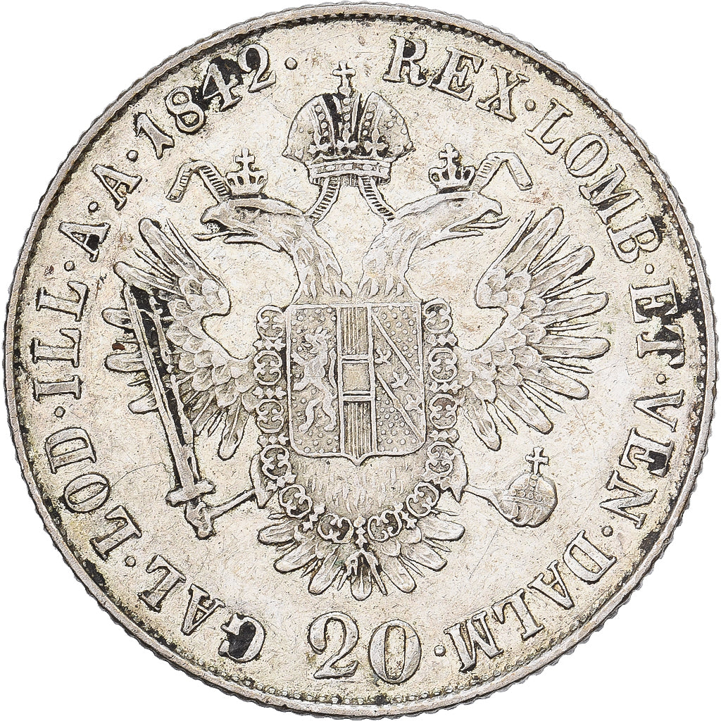 Austria, Ferdinand I, 20 Kreuzer, 1842, Milan, Silver, EF(40-45)