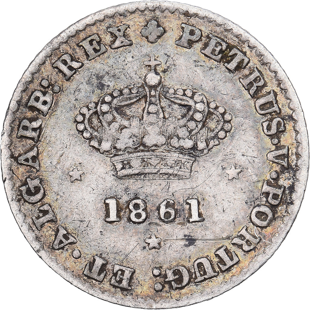 Portugal, Pedro V, 50 Reis, 1861, Lisbon, Plata, MBC