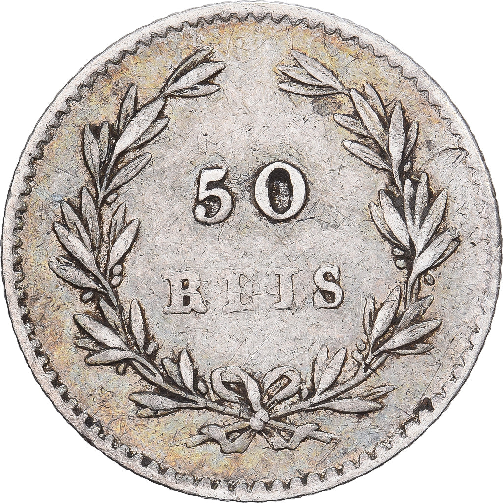 Portugal, Pedro V, 50 Reis, 1861, Lisbon, Plata, MBC