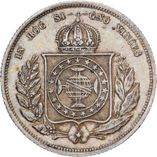 Brazil, Pedro II, 200 Reis, 1859, Rio de Janeiro, Silver, AU(50-53)