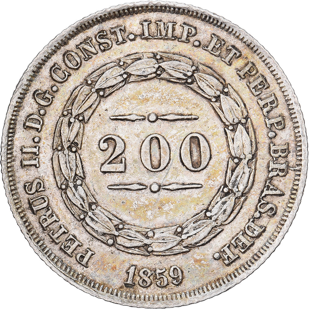 Brésil, Pedro II, 200 Reis, 1859, Rio de Janeiro, Argent, TTB+
