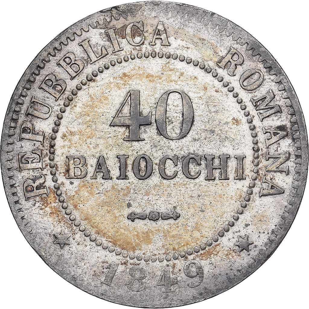 Roman Republic, 40 Baiocchi, 1849, Rome, Billon, PR