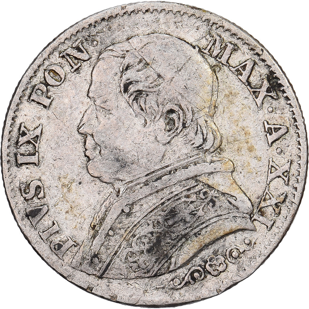 Papal States, Pius IX, 5 Soldi, 1867, Rome, Silver, EF(40-45)