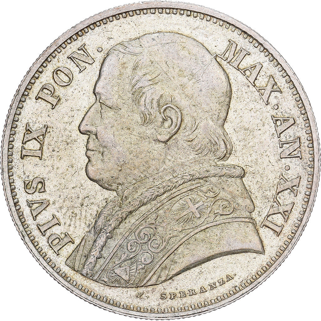 Papal States, Pius IX, 2-1/2 Lire, 1867, Rome, Prata, AU(55-58)
