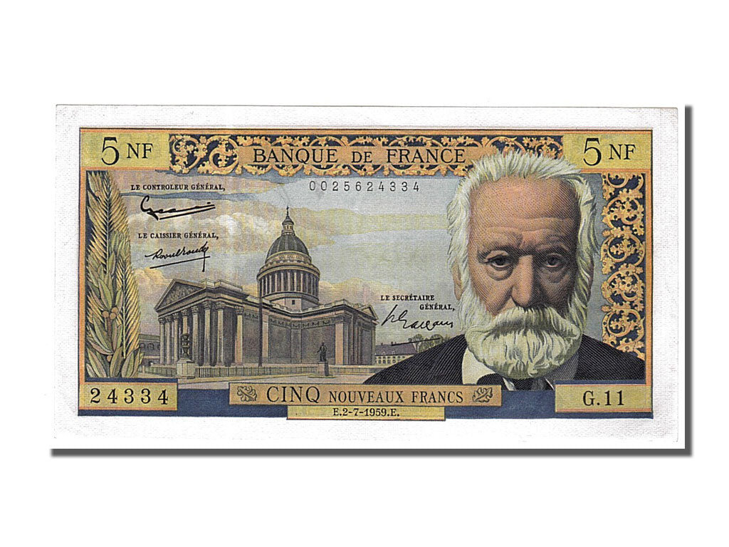 Banconote, Francia, 5 Nouveaux Francs, 5 NF 1959-1965 ''Victor Hugo'', 1959