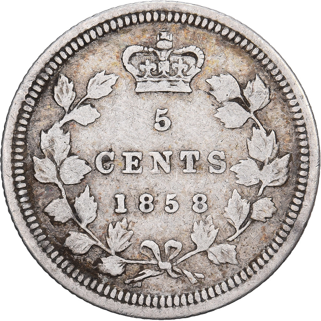 Canada, Victoria, 5 Cents, 1858, London, Silver, VF(30-35)