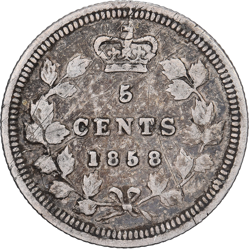 Canada, Victoria, 5 Cents, 1858, London, Silver, VF(30-35)