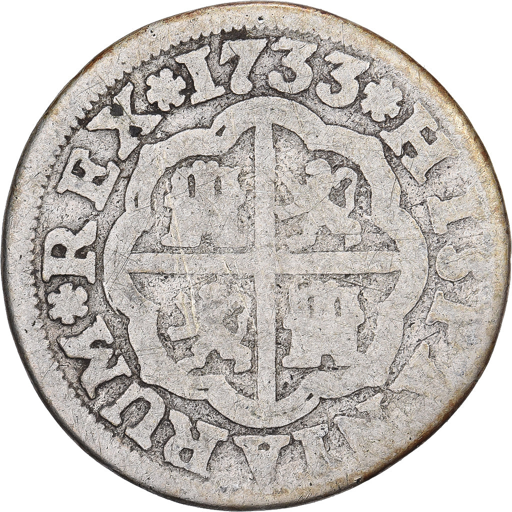 Spagna, Philip V, 1 Réal, 1733, Seville, Argento, B+