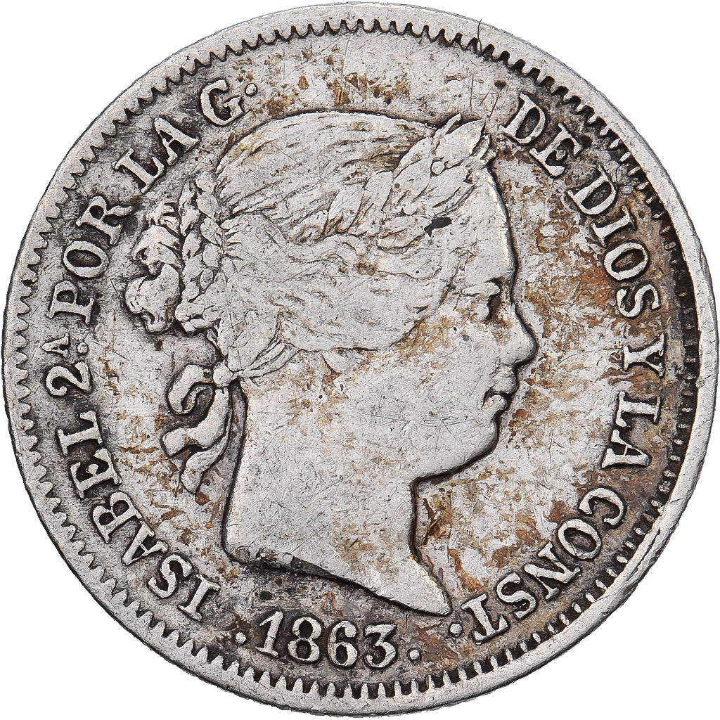 Spagna, Isabel II, 1 Réal, 1863, Barcelona, Argento, BB