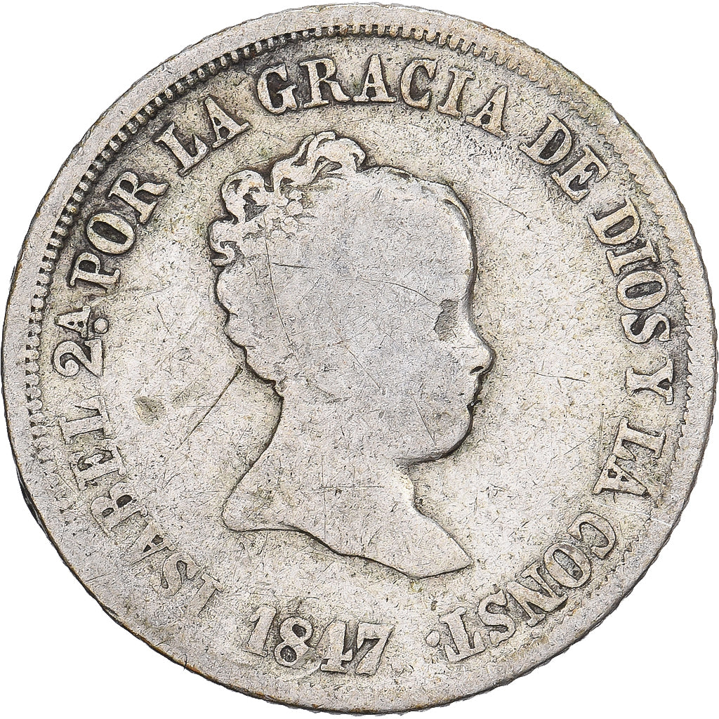 Spagna, Isabel II, 2 Reales, 1847, Madrid, Argento, MB