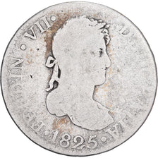 Espanha, Fernando VII, 2 Reales, 1825, Seville, Prata, F(12-15)