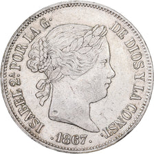 Spain, Isabel II, 2 Escudos, 1867, Madrid, Silver, EF(40-45)