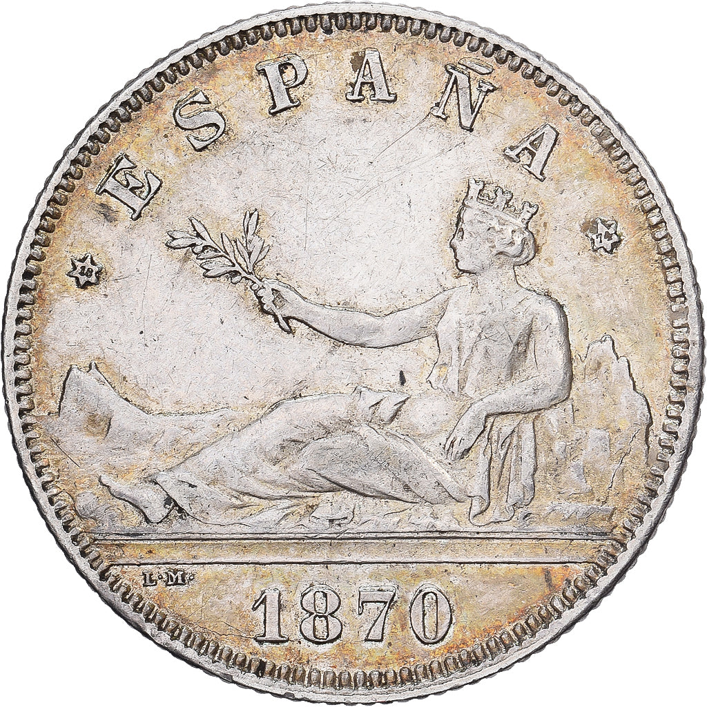 España, Provisional Government, 2 Pesetas, 1870, Madrid, Plata, MBC+