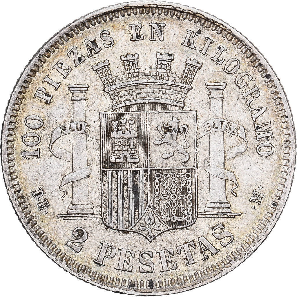 España, Provisional Government, 2 Pesetas, 1870, Madrid, Plata, MBC+