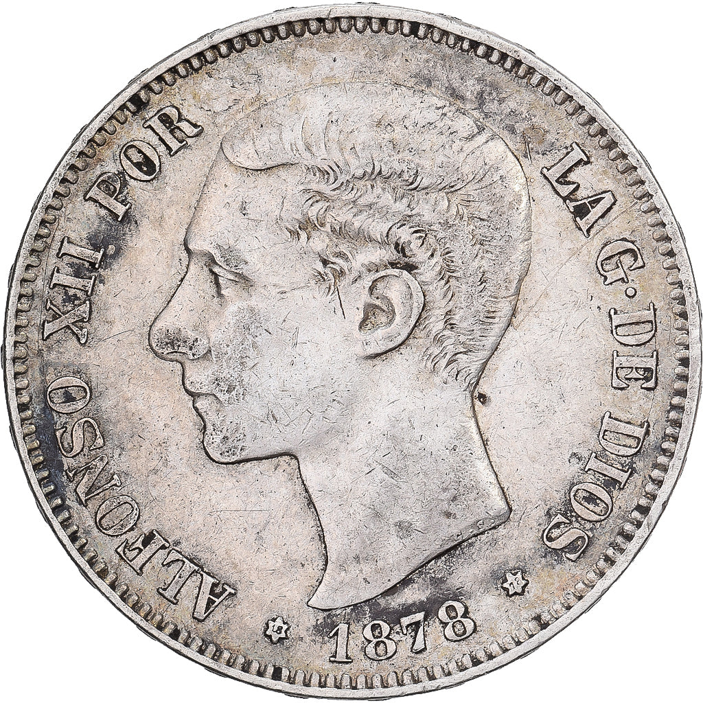 Spagna, Alfonso XII, 5 Pesetas, 1878, Madrid, Argento, BB