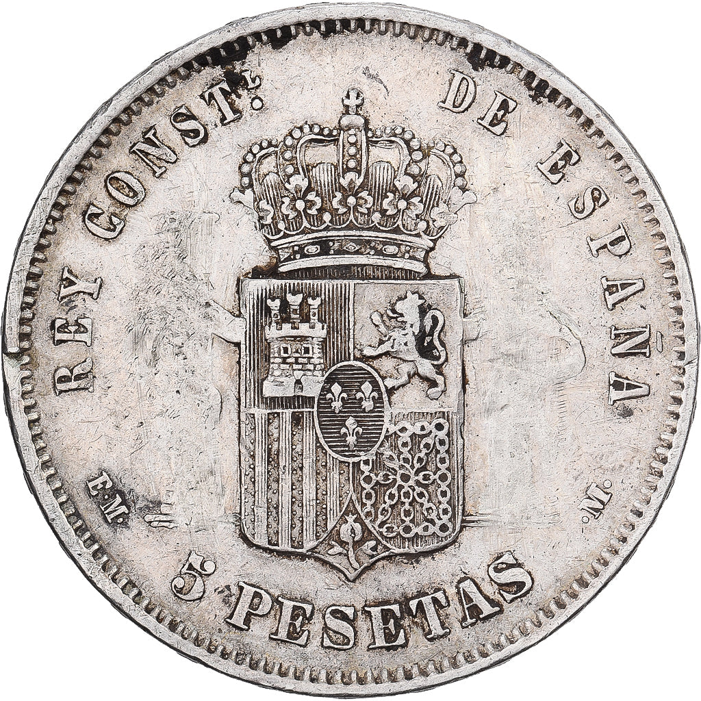 Spagna, Alfonso XII, 5 Pesetas, 1878, Madrid, Argento, BB
