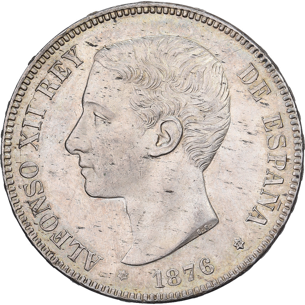Spagna, Alfonso XII, 5 Pesetas, 1876, Madrid, Argento, SPL-