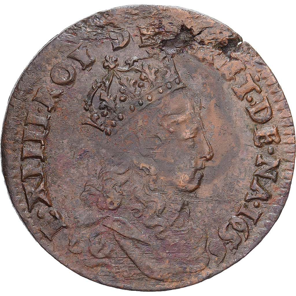 Francia, Louis XIV, Liard de France, 1656, Pont-de-l'Arche, Rame, BB+