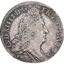 France, Louis XIV, 10 Sols aux insignes, 1705, Rennes, Silver, EF(40-45)