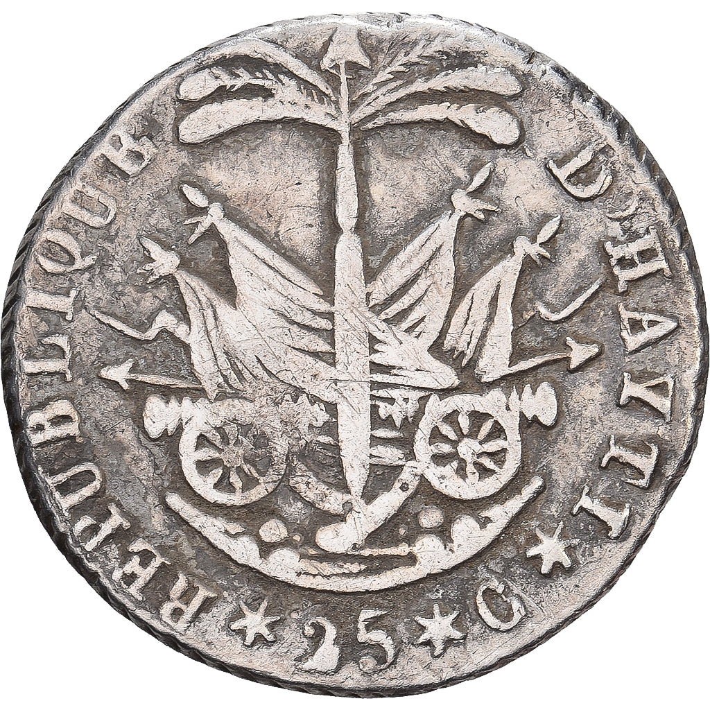 Haiti, Alexandre Petion, 25 Centimes, An 14 (1817), Silver, VF(30-35)