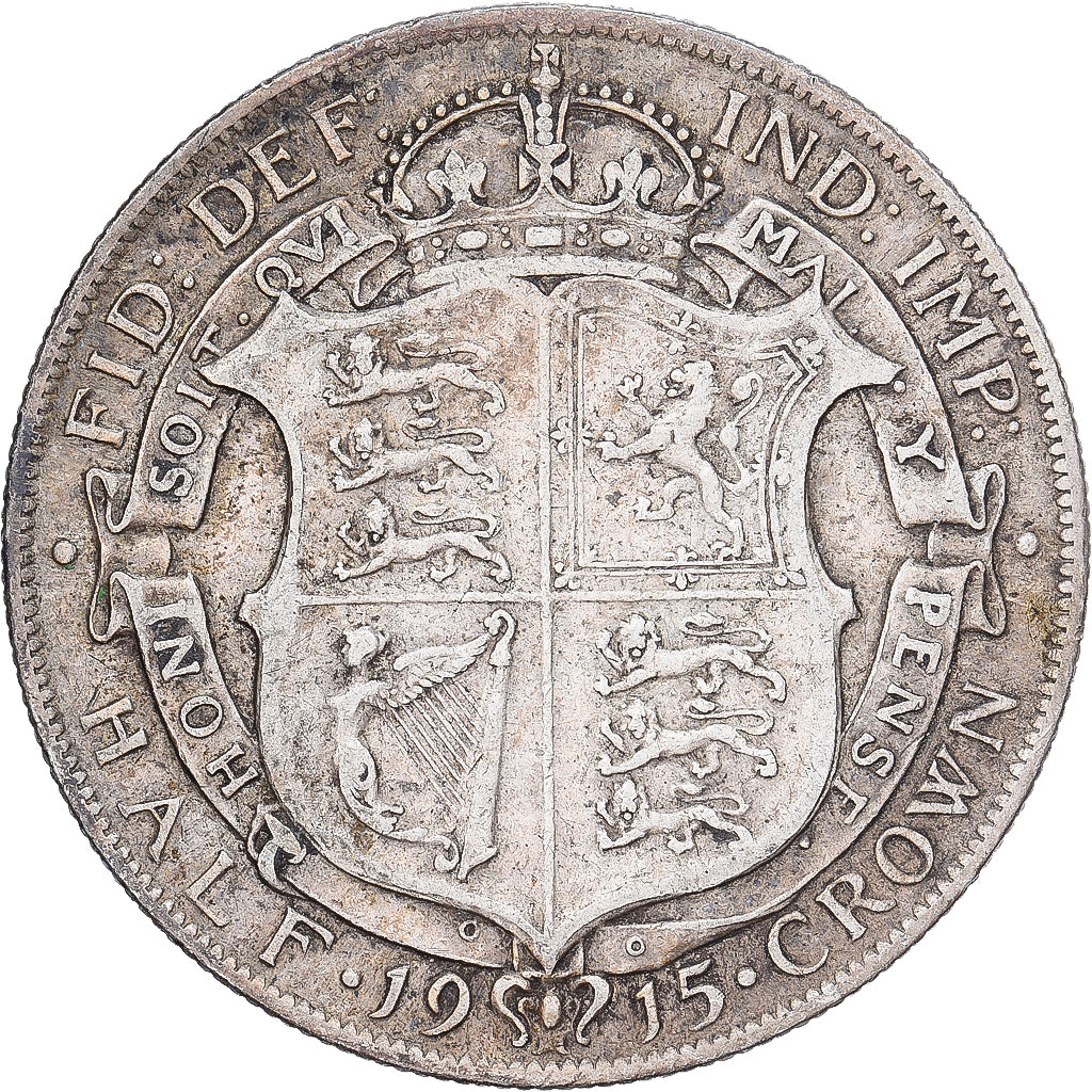 Gran Bretaña, George V, 1/2 Crown, 1915, Plata, BC+, KM:818.1