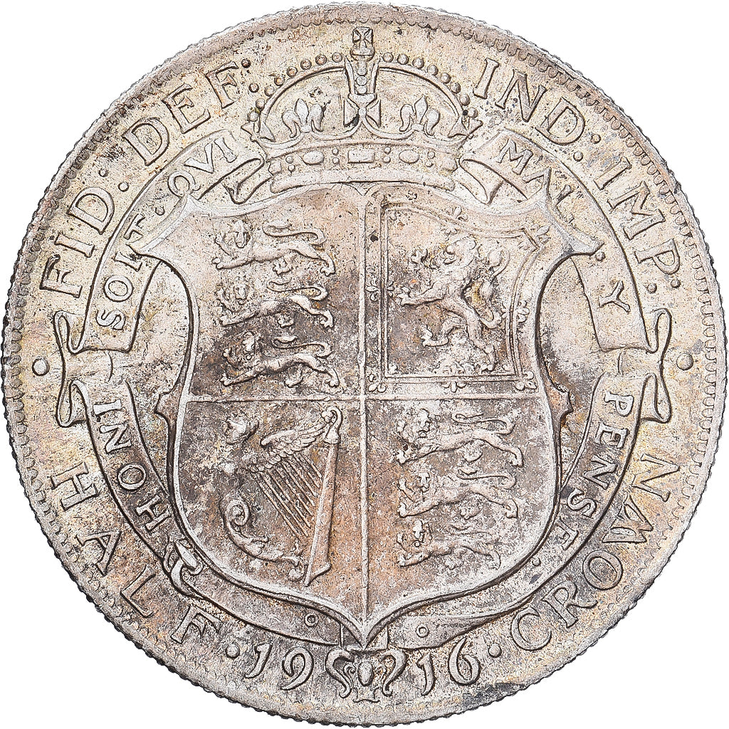 Gran Bretaña, George V, 1/2 Crown, 1916, Plata, MBC, KM:818.1