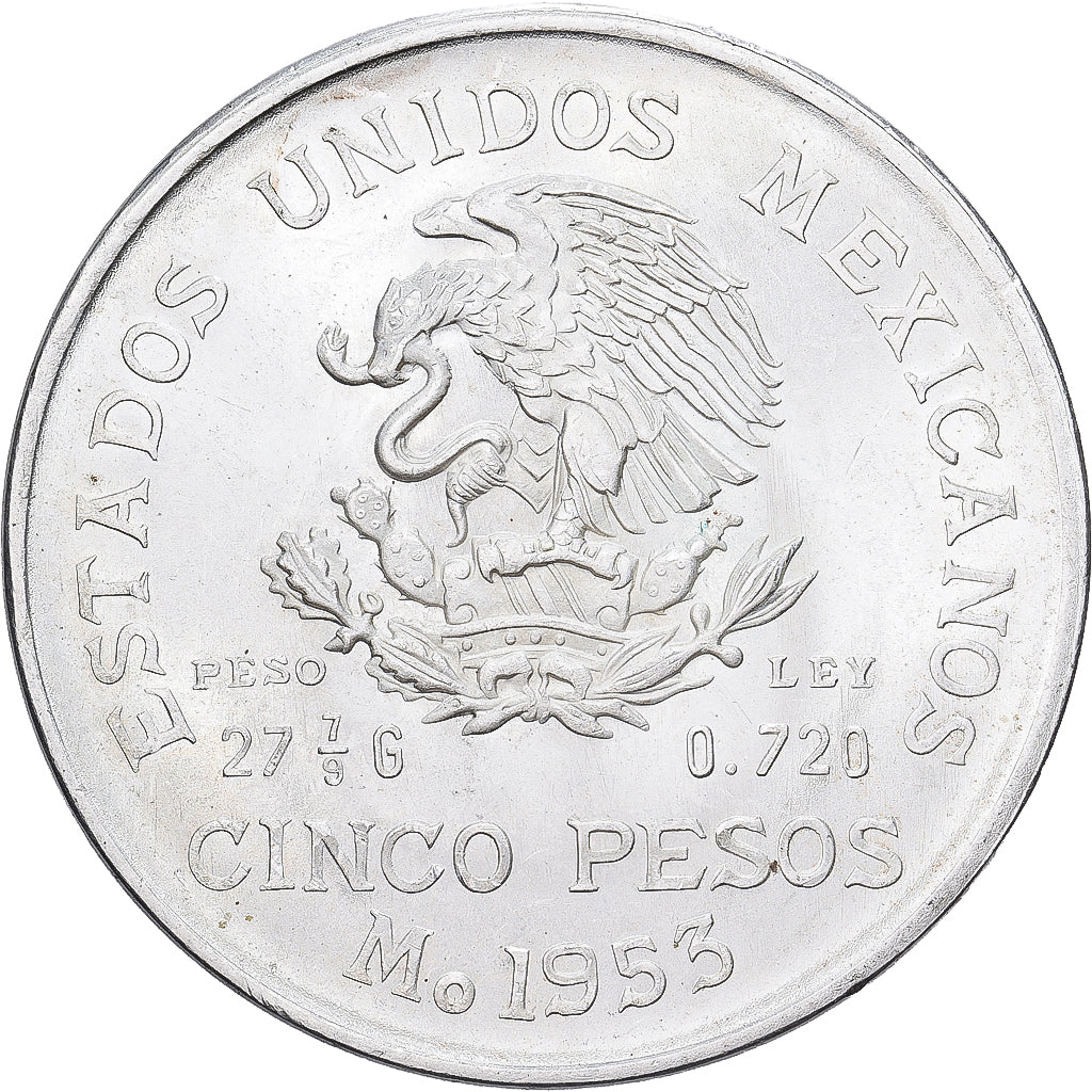 Mexico, 5 Pesos, 1953, Mexico City, Silver, AU(50-53), KM:467