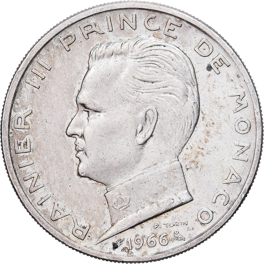 Monaco, Rainier III, 5 Francs, 1966, Silver, AU(50-53), KM:141