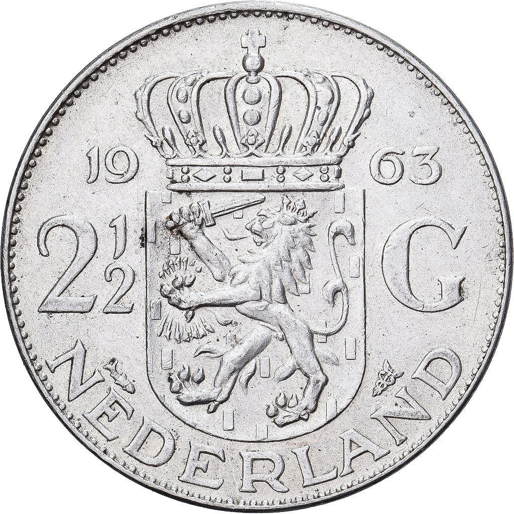 Paesi Bassi, Juliana, 2-1/2 Gulden, 1963, Argento, BB, KM:185