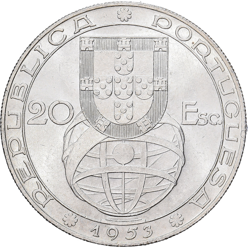 Portugal, 20 Escudos, 1953, Silver, EF(40-45), KM:585