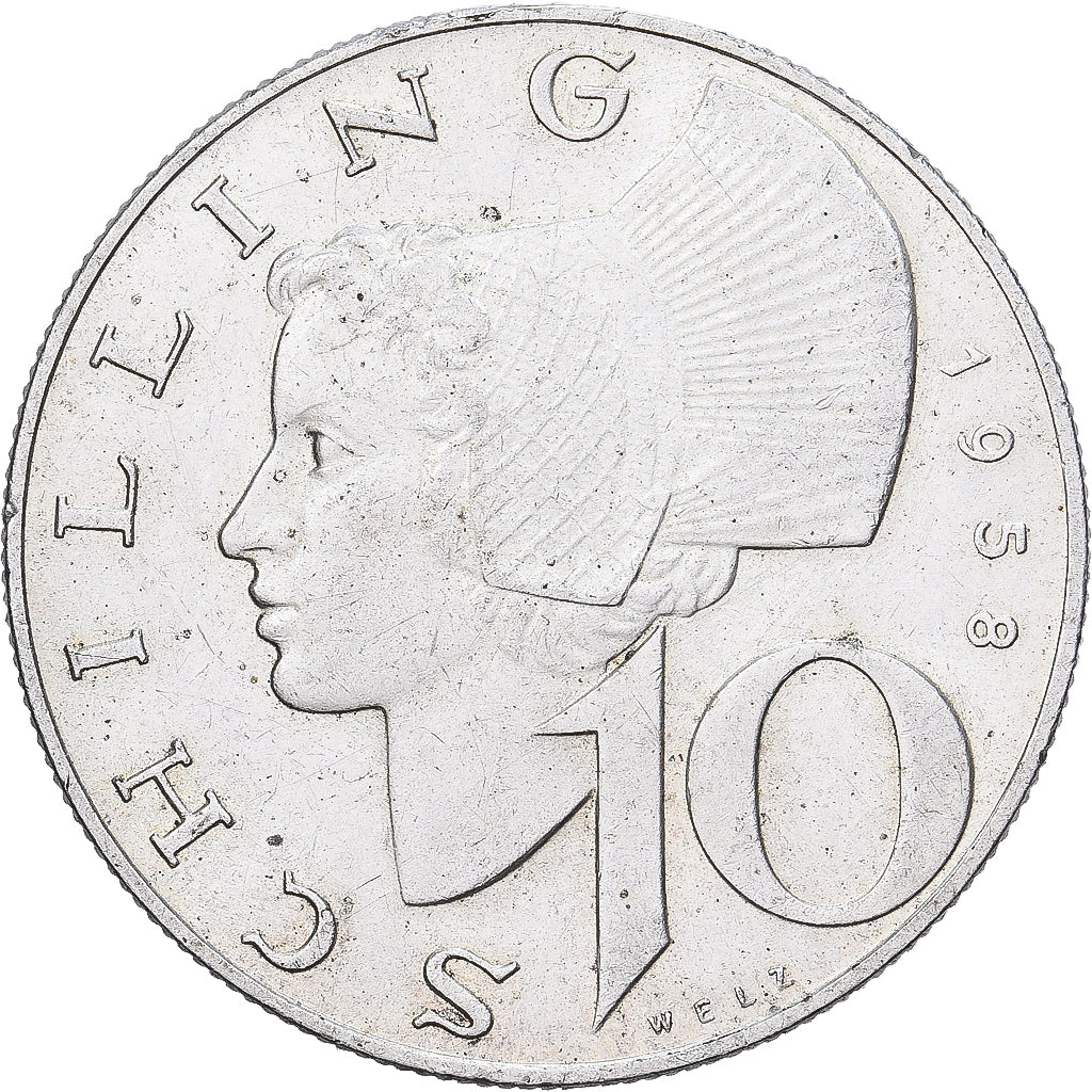 Austria, 10 Schilling, 1958, Silver, VF(30-35), KM:2882