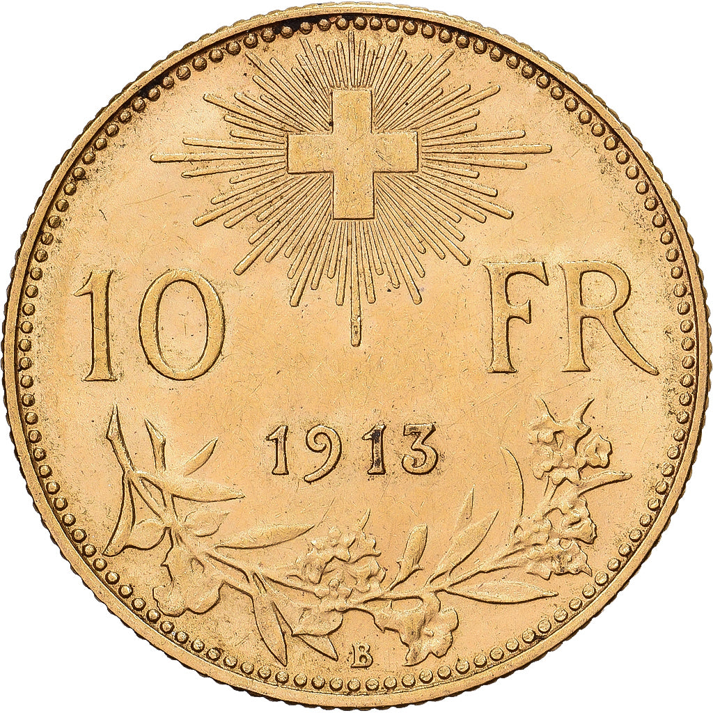 Svizzera, 10 Francs, 1913, Bern, Oro, BB+, KM:36