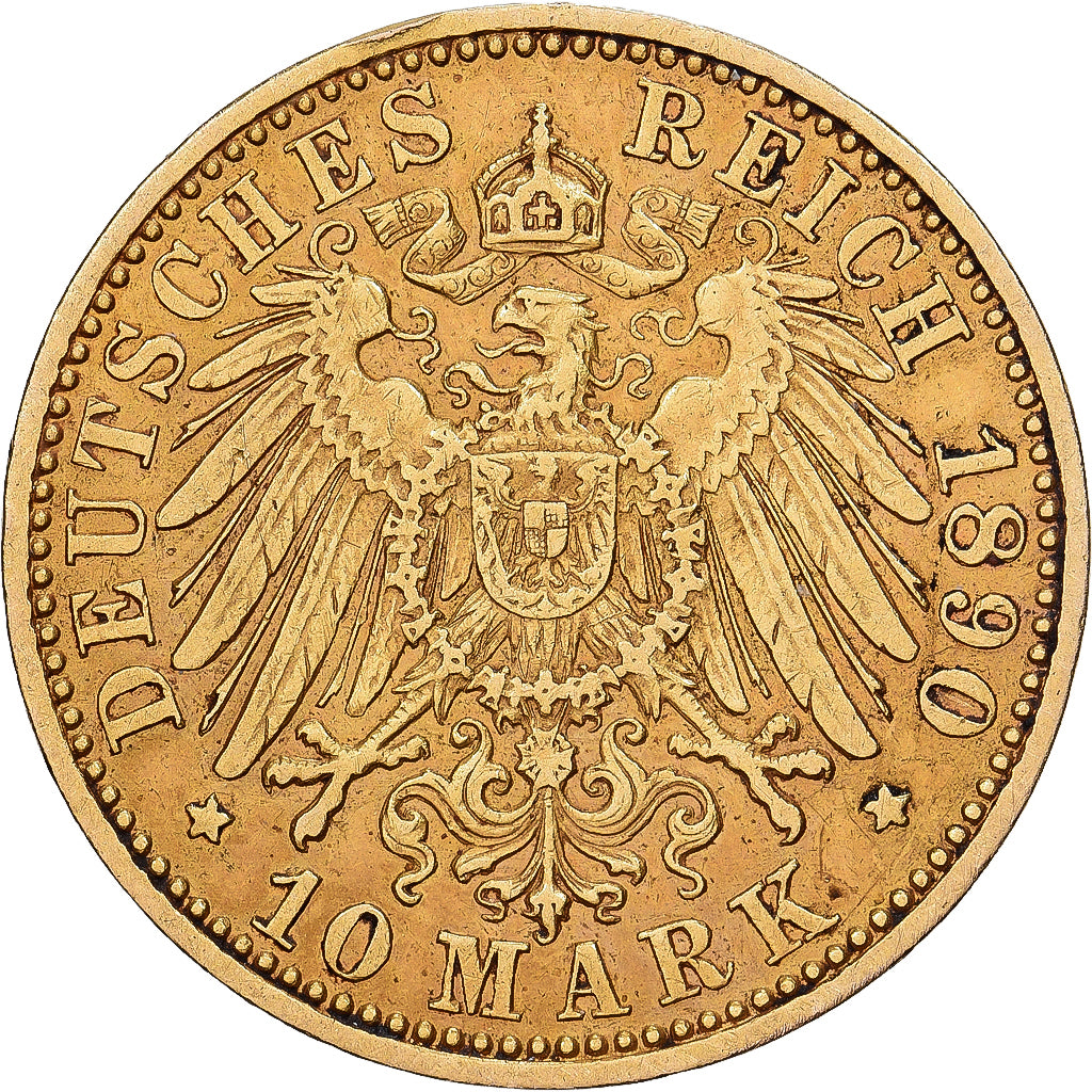Estados Alemães, MECKLENBURG-SCHWERIN, Friedrich Franz III, 10 Mark, 1890