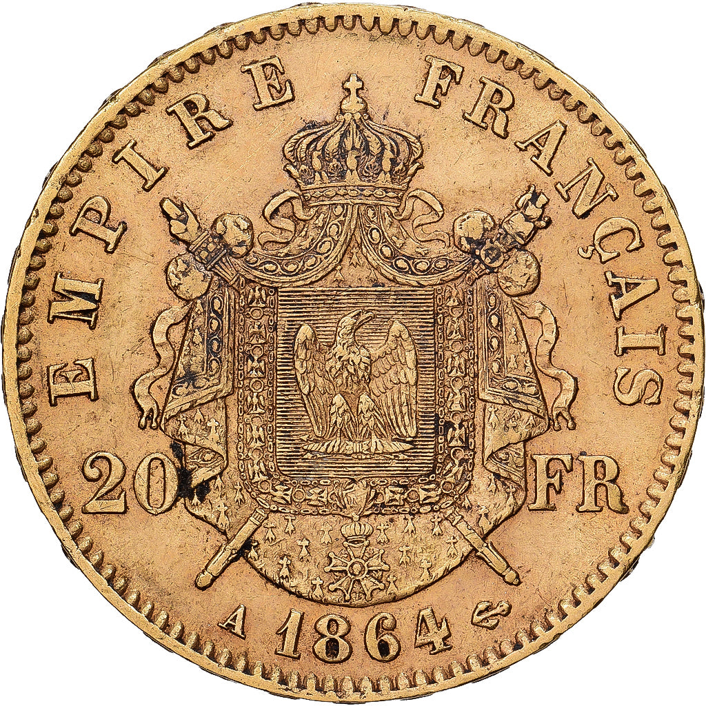 France, Napoléon III, 20 Francs, Napoléon III, 1864, Paris, Or, TTB, KM:801.1
