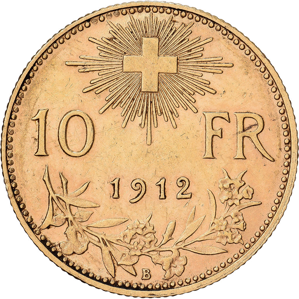 Svizzera, 10 Francs, 1912, Bern, Oro, MB+, KM:36