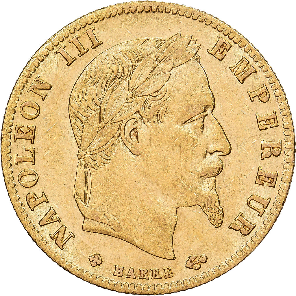 França, Napoleon III, 5 Francs, Napoléon III, 1866, Strasbourg, Dourado