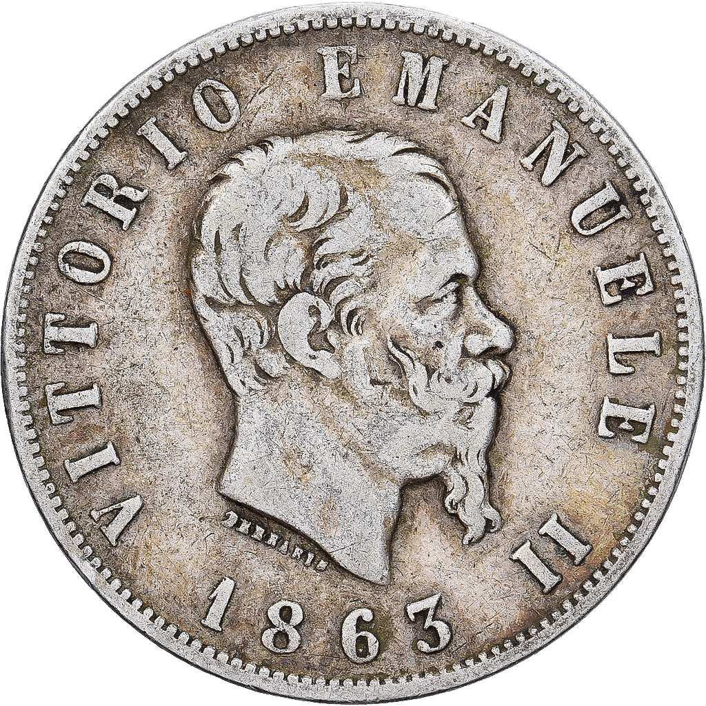 Itália, Vittorio Emanuele II, 2 Lire, 1863, Naples, Prata, VF(30-35), KM:16.1