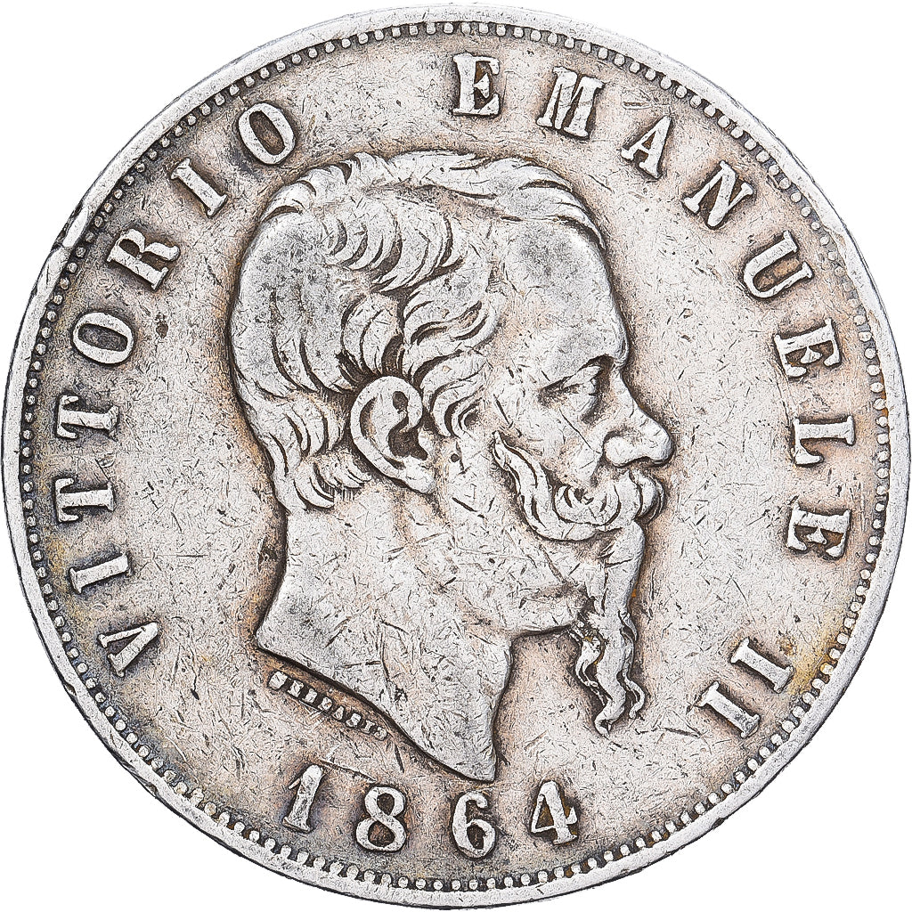 Italia, Vittorio Emanuele II, 5 Lire, 1864, Naples, Argento, MB+, KM:8.2