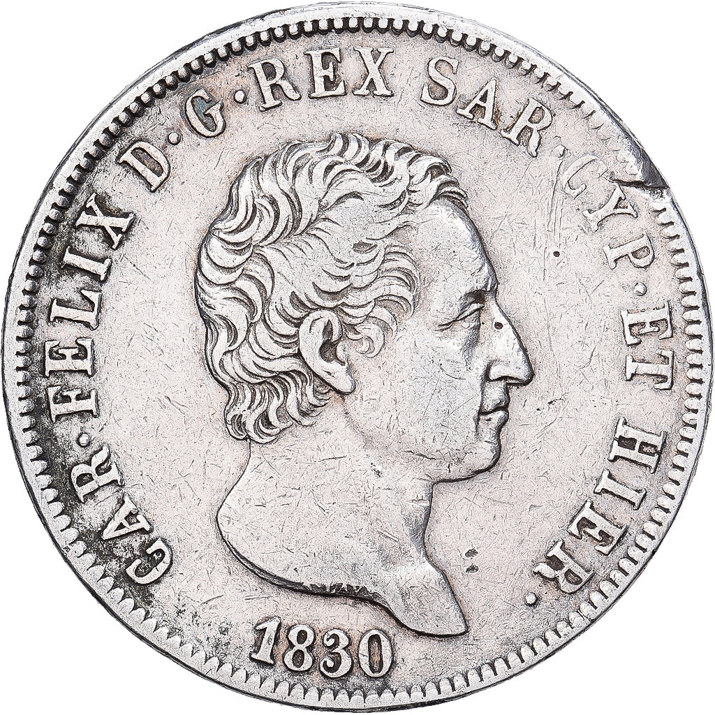 DEPARTAMENTY WŁOSKIE, SARDINIA, Carlo Felice, 5 Lire, 1830, Torino, Srebro