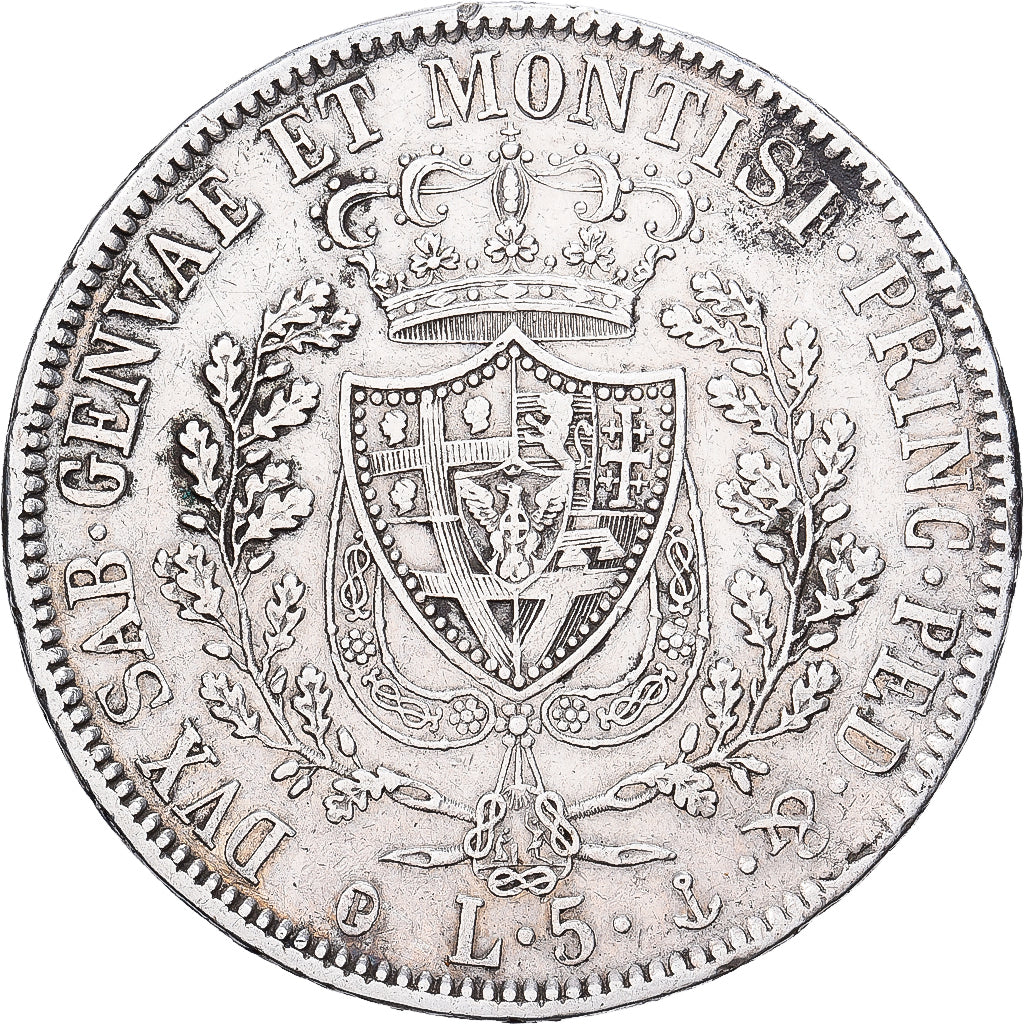 DEPARTAMENTY WŁOSKIE, SARDINIA, Carlo Felice, 5 Lire, 1830, Torino, Srebro