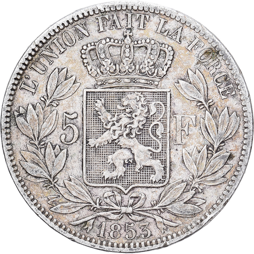 Bélgica, Leopold I, 5 Francs, 5 Frank, 1853, Prata, VF(30-35), KM:17