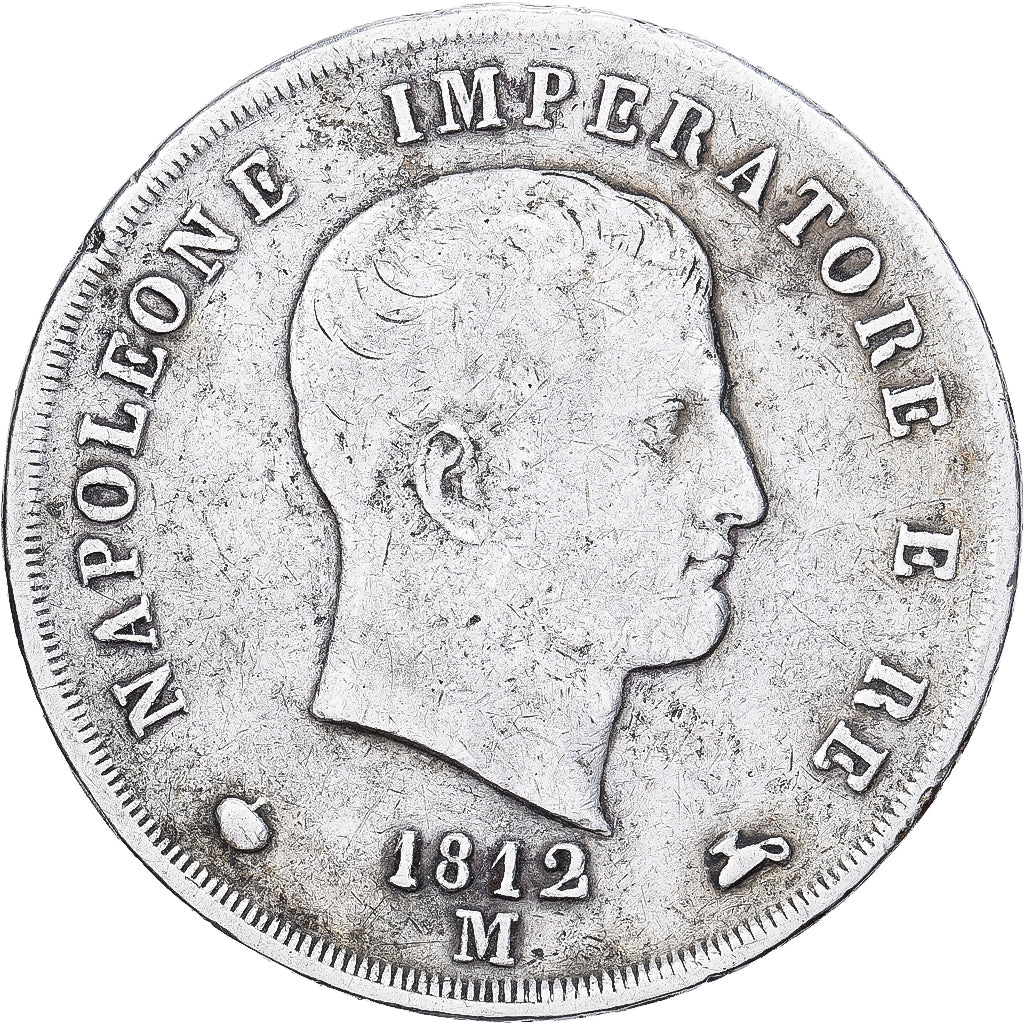 Italia, KINGDOM OF NAPOLEON, Napoleon I, 5 Lire, 1812, Milan, Plata, BC+