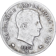 Itália, KINGDOM OF NAPOLEON, Napoleon I, 5 Lire, 1812, Milan, Prata, VF(20-25)