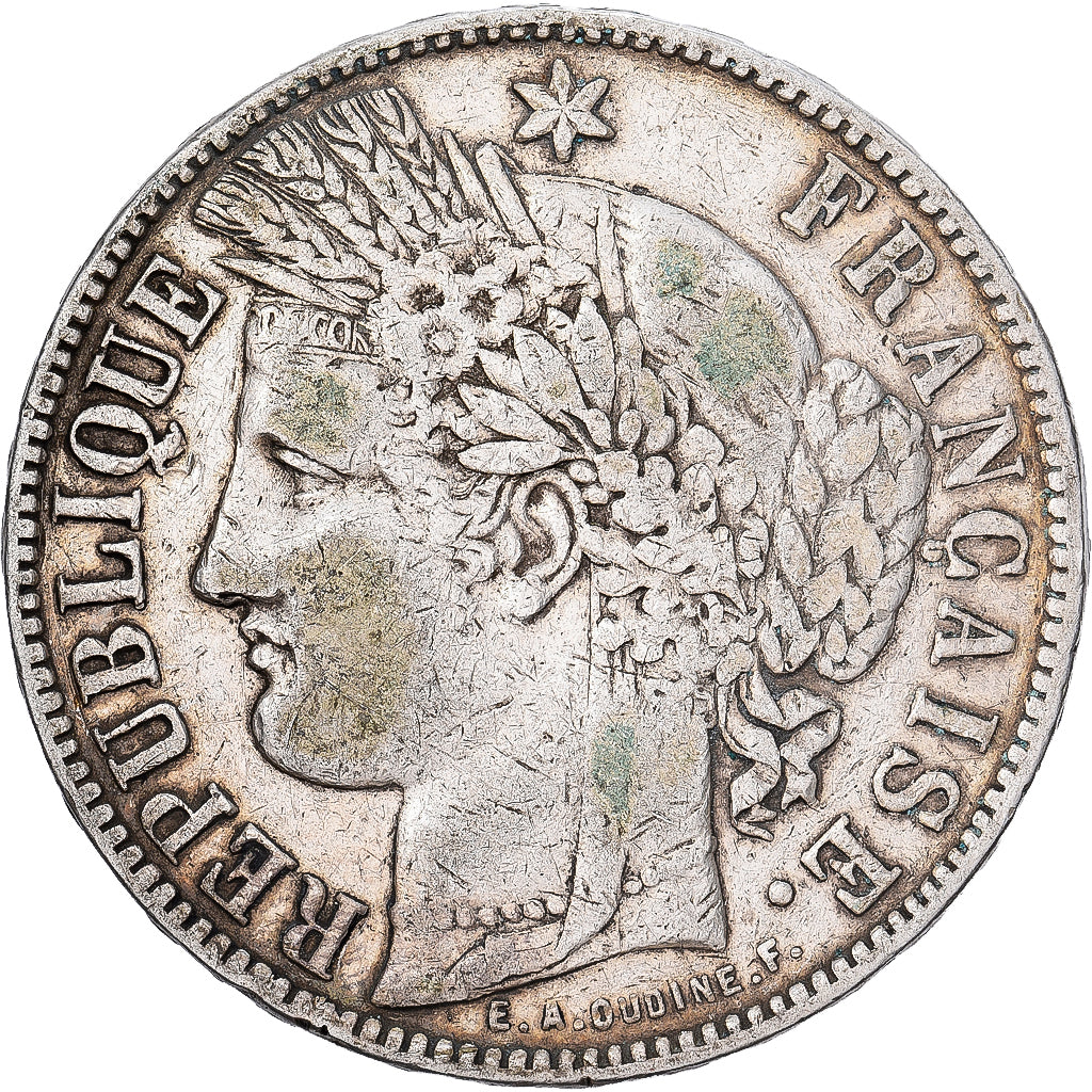 Francja, 5 Francs, Cérès, 1871, Bordeaux, Srebro, VF(20-25), KM:818.2